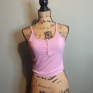 SHEIN Pink Ribbed Button Front Crop Tank Top Women's Size L